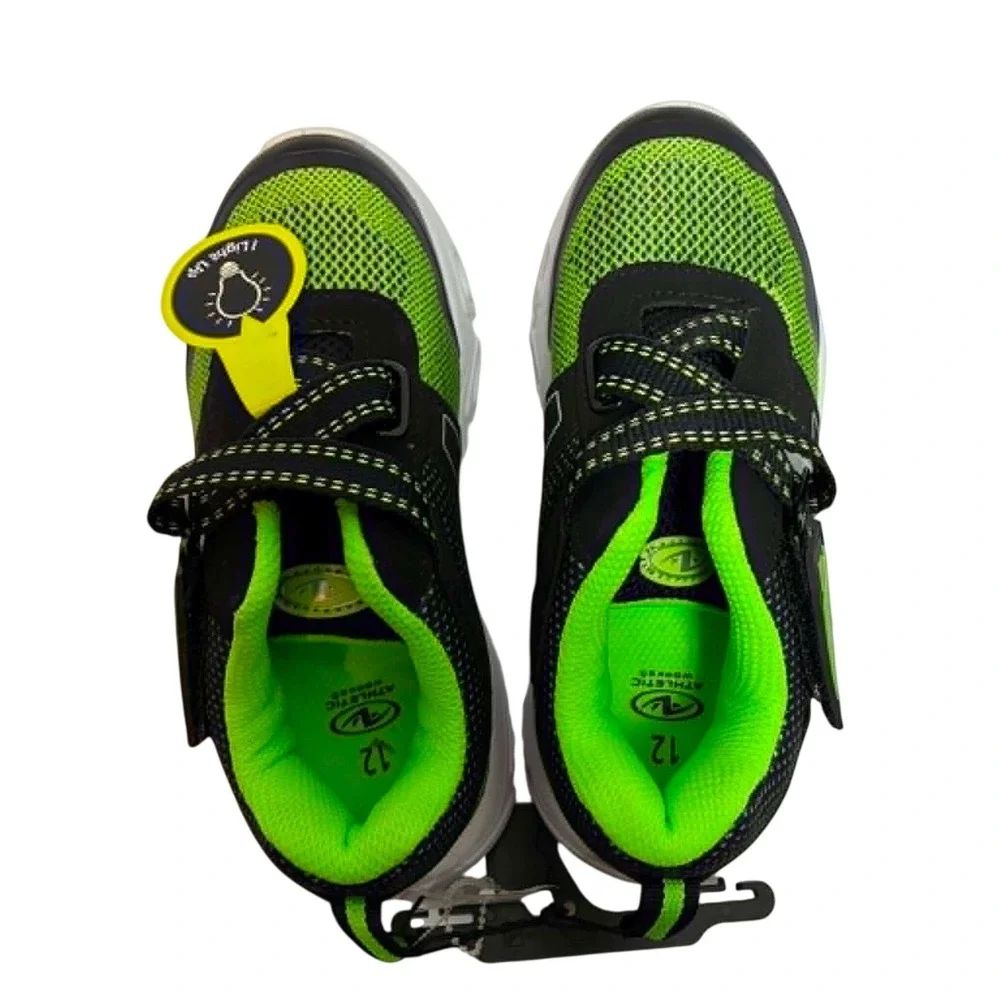 Athletic Works Light Up Sneakers Youth 12 Black Green Active Shoes